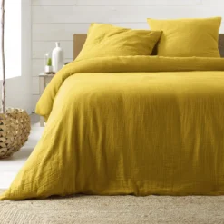 PARURE 260X240CM GAZE COTON UNI 57 FILS ANGELIA JAUNE