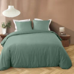 PARURE 240X220CM MICROFIBRE UNIE LAVEE LIAM CEDRE