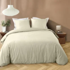 PARURE 240X220CM MICROFIBRE UNIE LAVEE LIAM IVOIRE