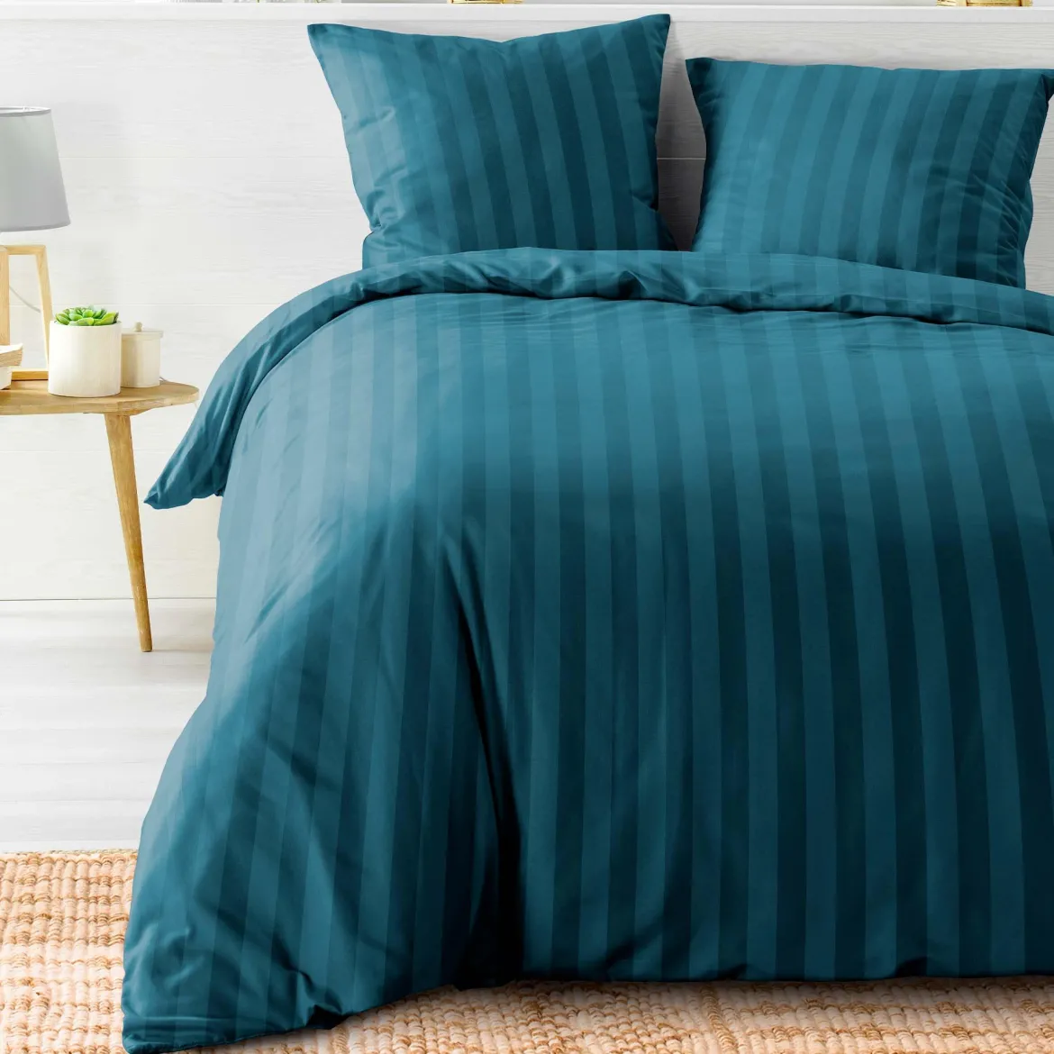PARURE 240X220CM MICROFIBRE UNIE CLEO BLEU NUIT