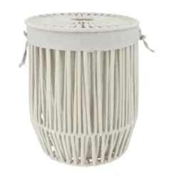PETITE PANIERE A LINGE AVEC COUVERCLE FACON CORDE BLANC