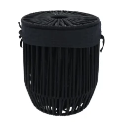 PETITE PANIERE A LINGE AVEC COUVERCLE FACON CORDE NOIR