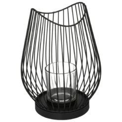 PHOTOPHORE METAL FILAIRE NOIR H.23CM