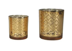 PHOTOPHORE VERRE LOSANGE DORE PETIT MODELE
