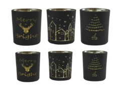 PHOTOPHORE VERRE NOIR DORE PETIT MODELE