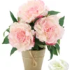 PIVOINES EN POT KRAFT H37CM ROSE ET BLANC