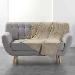 PLAID FLANELLE UNIE FLANOU TAUPE 125X150CM