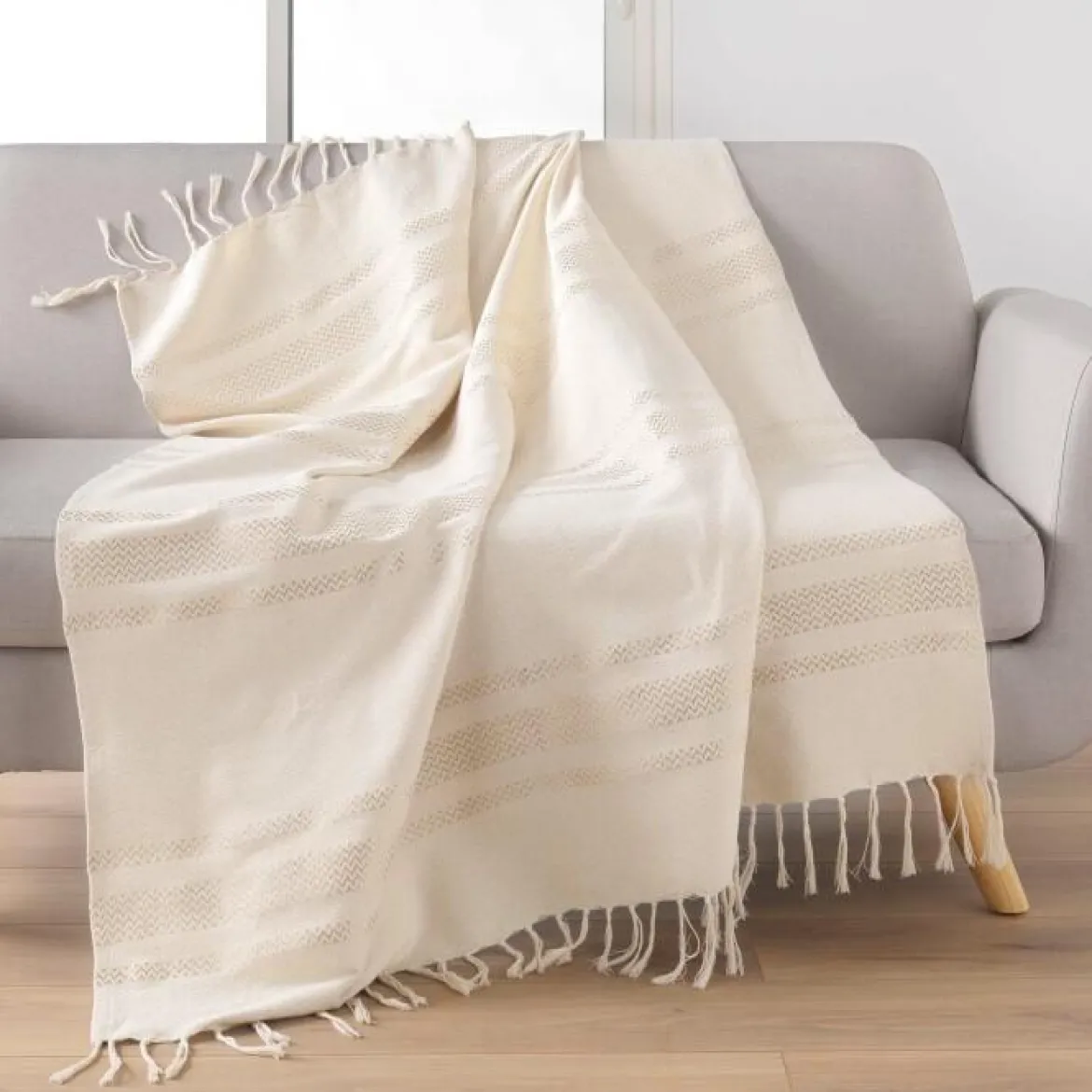 PLAID FRANGES 125X150CM COTON JACQUARD DORELINE