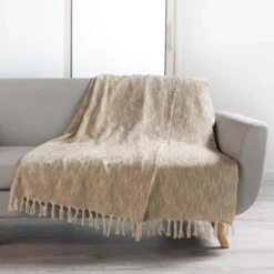 PLAID FRANGES 125X150CM IMPRIME METALLISE SULTAN OR