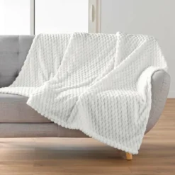 PLAID 125X150CM FLANELLE RELIEF UNIE MINI FROSTY NATUREL