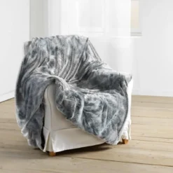 PLAID 180X220CM IMITATION FOURRURE POLAIRE ANTARTIC GRIS