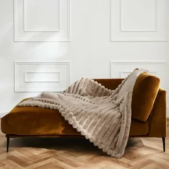 PLAID 180X220CM IMITATION FOURRURE POLAIRE BOUDOIR SABLE