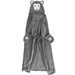 PLAID CAPUCHE 100X120CM FLANELLE UNIE BRODERIE SINGE