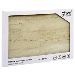 PLANCHE A DECOUPER VERRE EFFET TRAVERTIN BEIGE 30X20X0.4CM
