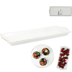 PLAT DE SERVICE PORCELAINE LISERE DORE 34X14CM
