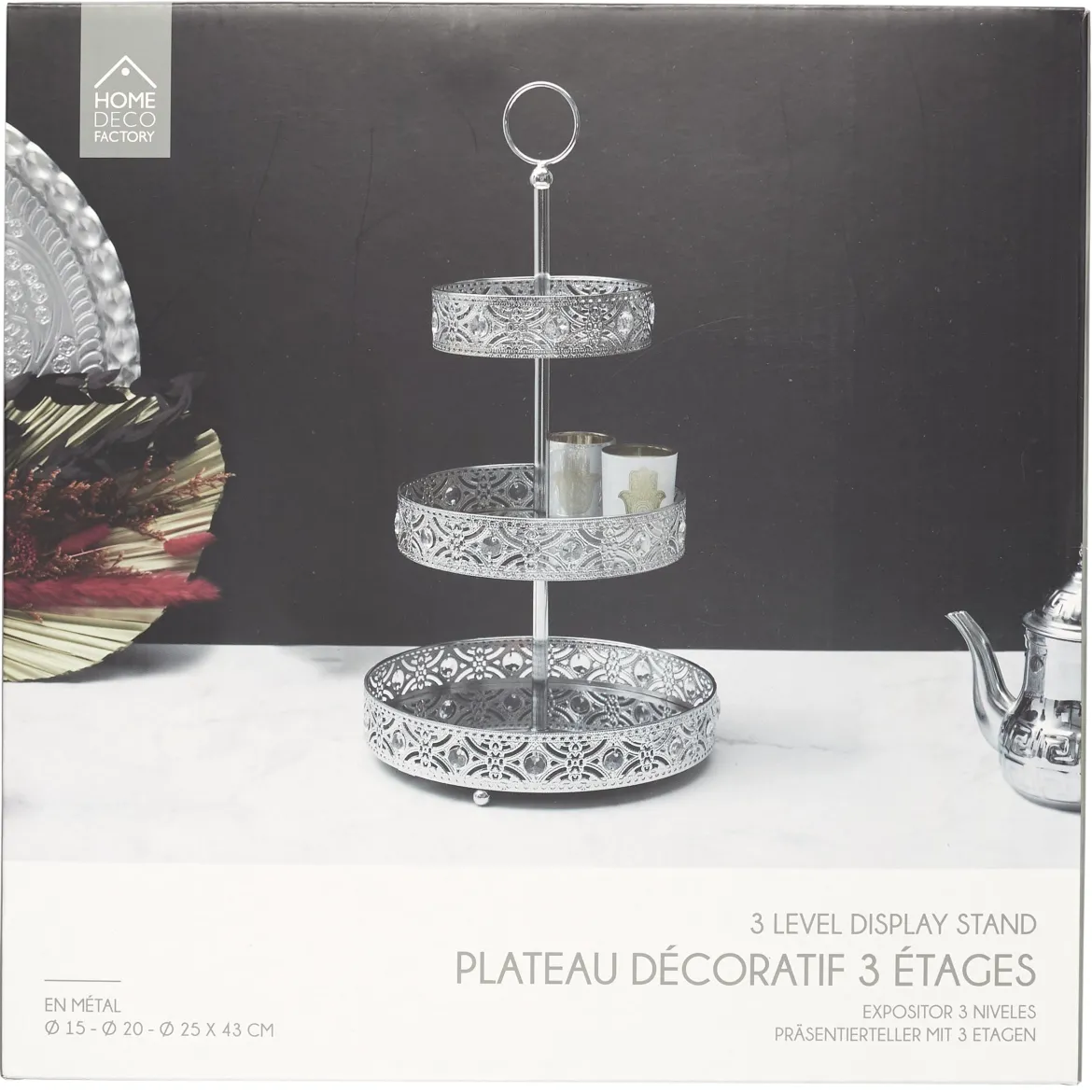 PLATEAU METAL ARGENTE 3 ETAGES