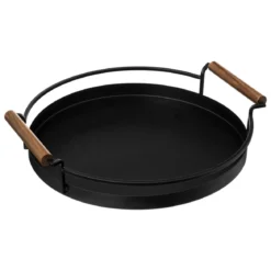 PLATEAU ROND KORD METAL AVEC POIGNEES ACACIA D.36CM