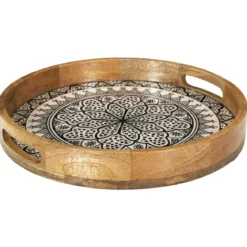 PLATEAU ROND MANGUIER DUNE NOIR 35CM