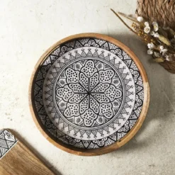 PLATEAU ROND MANGUIER DUNE NOIR 35CM
