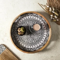 PLATEAU ROND MANGUIER DUNE NOIR 35CM