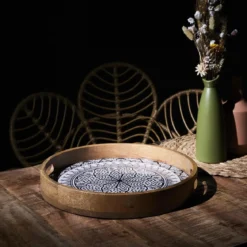 PLATEAU ROND MANGUIER DUNE NOIR 35CM
