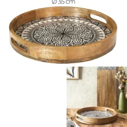 PLATEAU ROND MANGUIER DUNE NOIR 35CM
