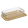 PLAT RECTANGLE VERRE COUVERCLE BAMBOU 29X18CM
