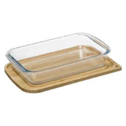 PLAT RECTANGLE VERRE COUVERCLE BAMBOU 29X18CM
