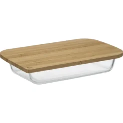 PLAT RECTANGLE VERRE COUVERCLE BAMBOU 29X18CM