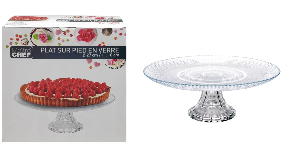 PLAT SUR PIED OXYGENE VERRE D.27CM
