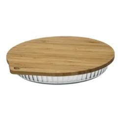 PLAT TARTE VERRE COUVERCLE BAMBOU 27CM