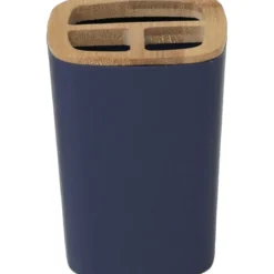 PORTE BROSSE A DENTS RUBBER ET ABS BAMBOU BLEU MARINE