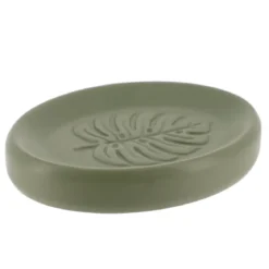 PORTE SAVON GRES DECOR FEUILLE KAKI