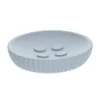 PORTE SAVON POLYRESINE ROND STRIEE BLEU CLAIR