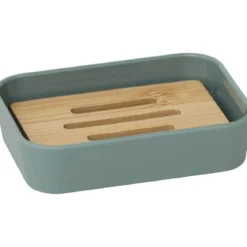 PORTE SAVON RUBBER ET ABS BAMBOU VERT SAUGE