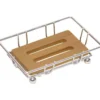 PORTE SAVON STRUCTURE METAL   BASE EN BAMBOU   CHROME   BAMB