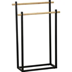 PORTE SERVIETTES METAL RECTANGULAIRE 2 BARRES BAMBOU NOIR