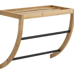 PORTE SERVIETTES MURAL 1 ETAGERE 2 BARRES INOX NOIR BAMBOU