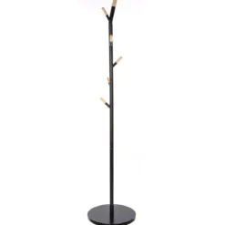 PORTE MANTEAUX METAL 6 TIGES BOIS NOIR