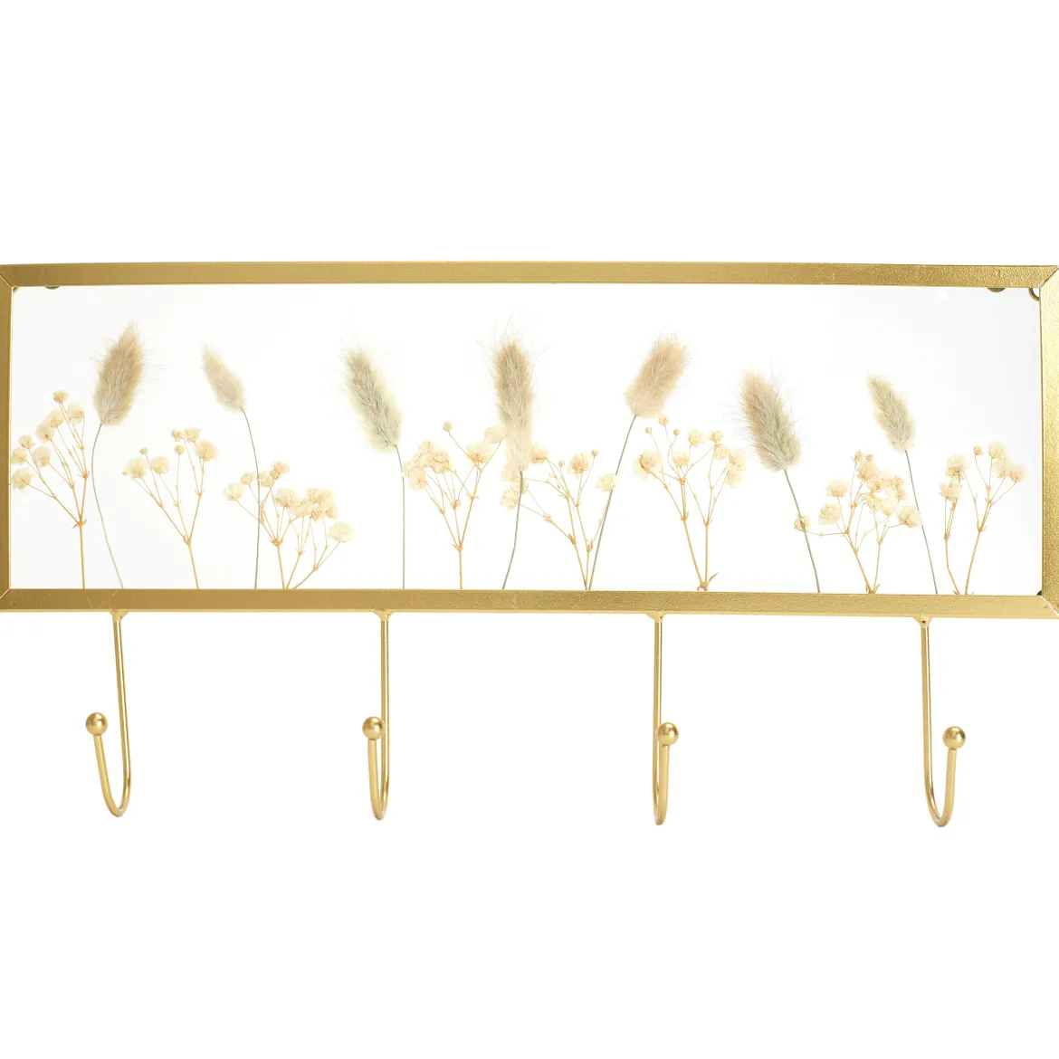 PORTE MANTEAUX MURAL METAL DORE FLEURS SECHEES