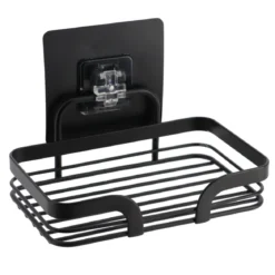 PORTE SAVON METAL PEINT SUR CARTE ADHESIVE 3M NOIR MAT