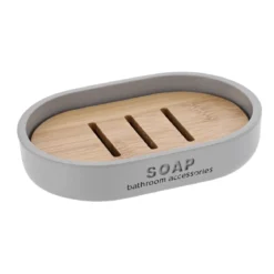 PORTE SAVON POLYRESINE GRIS CLAIR BAMBOU