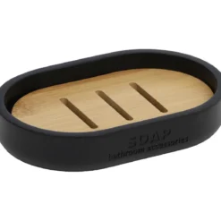 PORTE SAVON POLYRESINE NOIR MAT BAMBOU