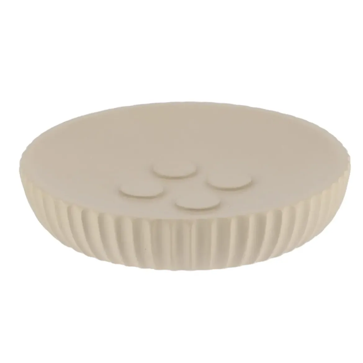PORTE SAVON POLYRESINE ROND STRIEE TAUPE
