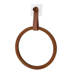 PORTE SERVIETTES BAMBOU ET LANIERE SIMILI CUIR CARAMEL
