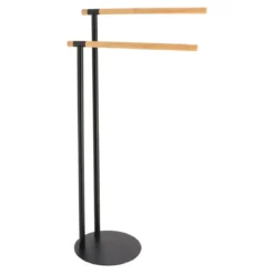 PORTE SERVIETTES METAL 2 BARRES BAMBOU NOIR