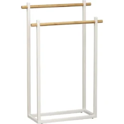 PORTE SERVIETTES METAL RECTANGULAIRE 2 BARRES BAMBOU BLANC