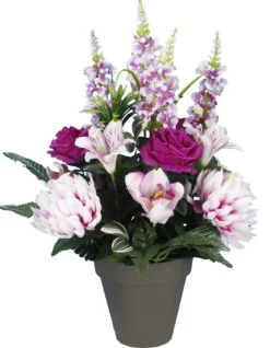 POT CHRYSANTHEMES ROSES DELPHINIUMS