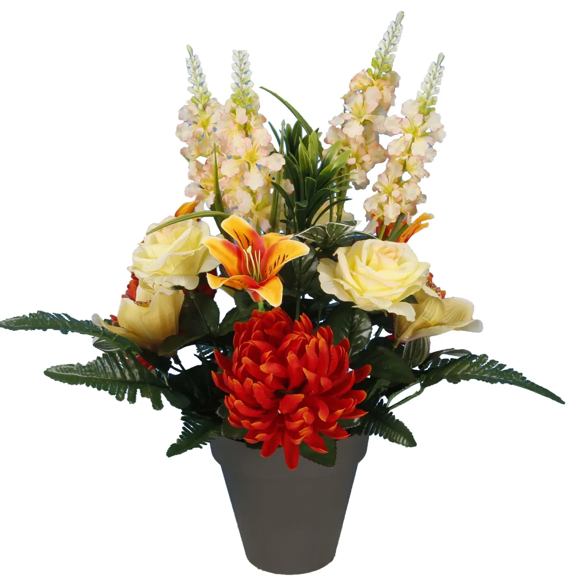 POT CHRYSANTHEMES ROSES DELPHINIUMS