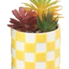 POT FLEUR ARTIFICIELLE DAMIER DOLOMITE JAUNE 10X10X16CM
